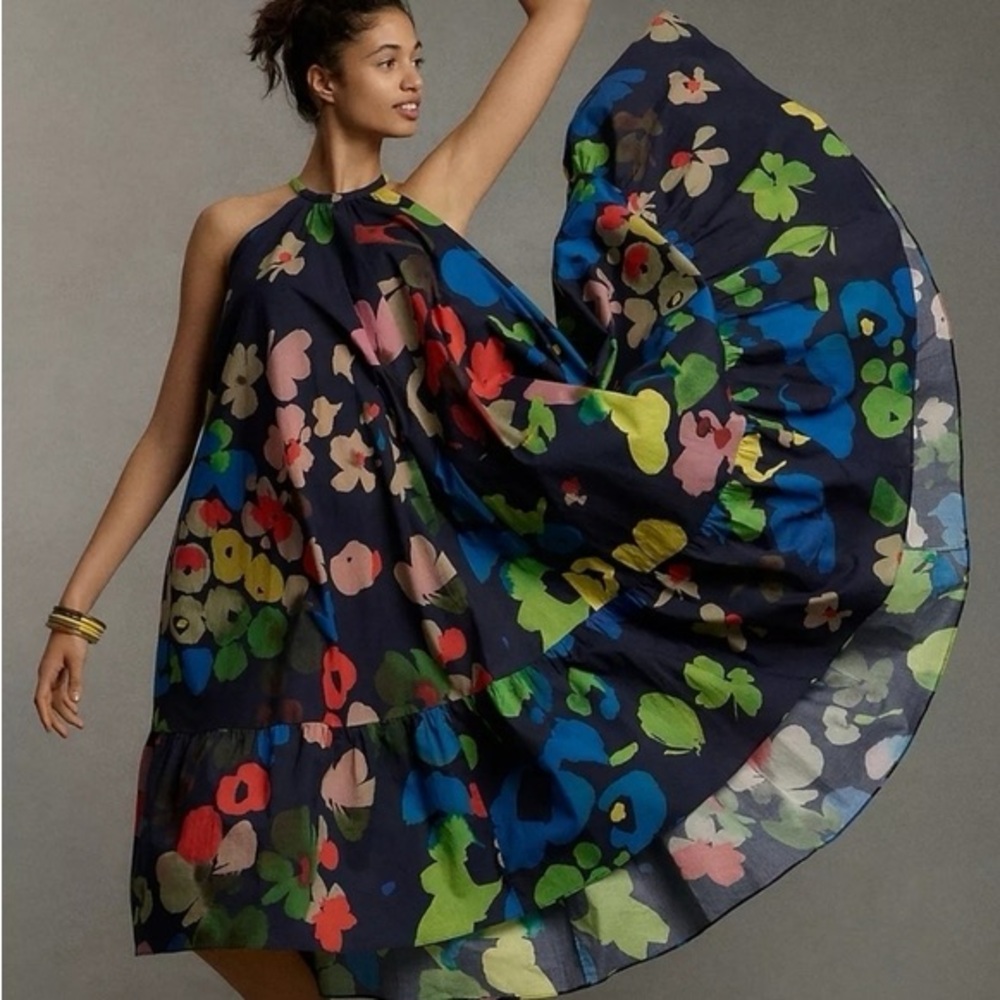 Anthropologie WHIT TWO Floral Halter Midi Dress‎ size xs